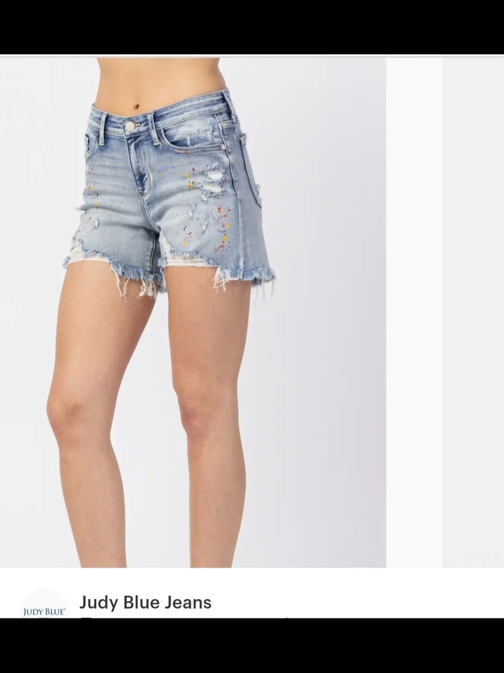 Judy Blue Light Wash Frayed Paint-Splatter Denim Shorts